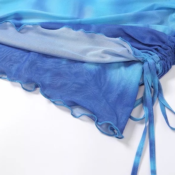 Blue Cozumel Asymmetrical Bodycon Skirt Set Beach Festival Coverup Mini Coverup - Picture 11 of 14